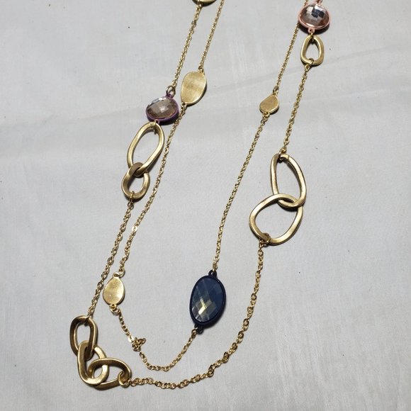 ILLUMINATA multi color stone 2 strand  necklace with gold link and petals - Picture 7 of 8